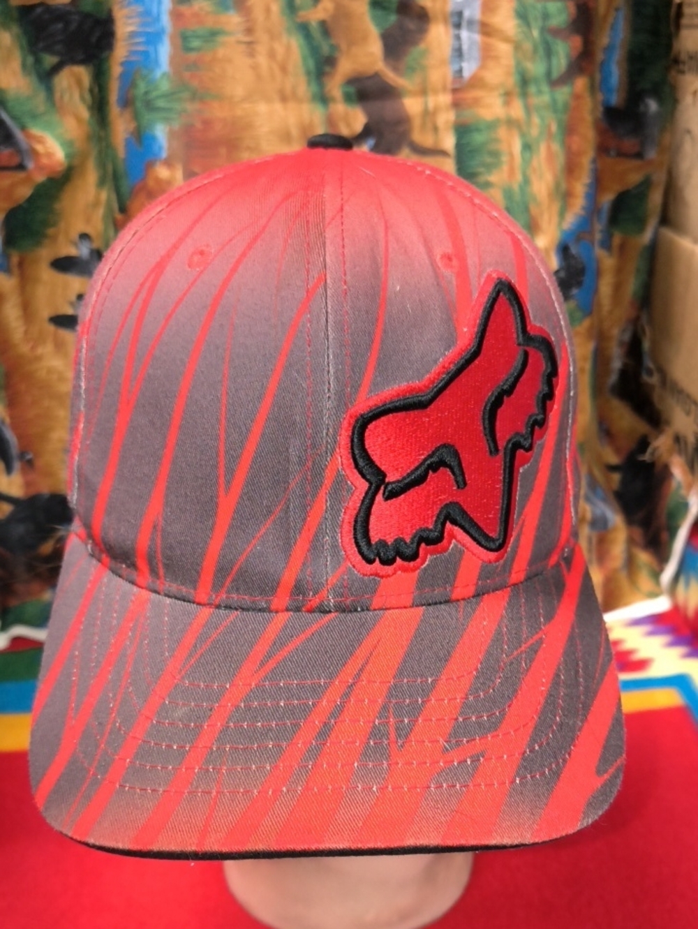 Fox Racing Embroidered Logo Red Pinstripe Flexfit Fitted Baseball Hat Cap S-M